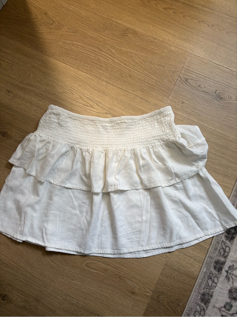 Only White Tiered Smocked Mini Skirt